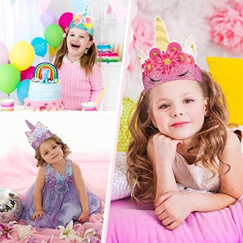 24 Pcs Unicorn Birthday Party Hats Unicorn Paper Party Crown Headbands for Girls Kids, Princess Dress up Unicorn Theme Decorations Favor Supplies Unicorn Party Headbands
