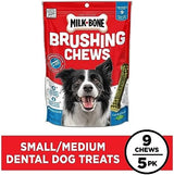 Milk-Bone Fresh Breath Brushing Chews, 9 Small/ Medium Daily Dental Dog Treats (Pack of 5) Scrubbing Action Helps Clean Teeth