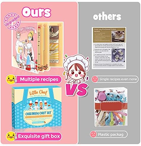 Toyze Birthday Gifts for 3-8 Year Old Girls Cute Stuff Apron for Girls Kids Cooking Sets Toddler Toys Kids Chef Hat and Apron Easter Christmas Stocking Stuffers White-with Cookbook