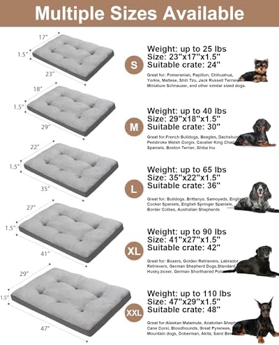 Dog Bed for Crate Washable Extra Large Dog Bed Plush Dog Kennel Pad Pet Sleeping Mat with Anti-Slip Bottom, 47x29 Inch, Grey