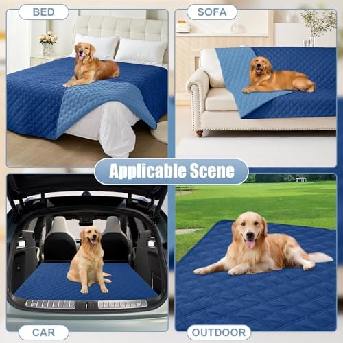 Smiry Waterproof Dog Blanket, Reversible Dog Bed Cover Pet Blanket, Soft Pet Couch Covers for Sofa Washable, Bed Couch Sofa Furniture Protector for Puppy Cat Kids (82"x120", Navy/Blue)