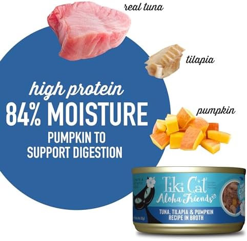 Tiki Cat Aloha Friends, Tuna, Tilapia & Pumpkin, Grain-Free & High Moisture, Wet Cat Food for All Life Stages 3 oz. Cans (Pack of 12)
