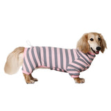 HowlyWoof Dachshund Dog Shirt, Thin Striped Base Layer Onesie for Wiener Dogs, Lightweight All-Season Wear, Soft & Comfy Fit for Doxie and Short-Leg Breeds (Pink&Grey, Size 1 (7-11lbs))