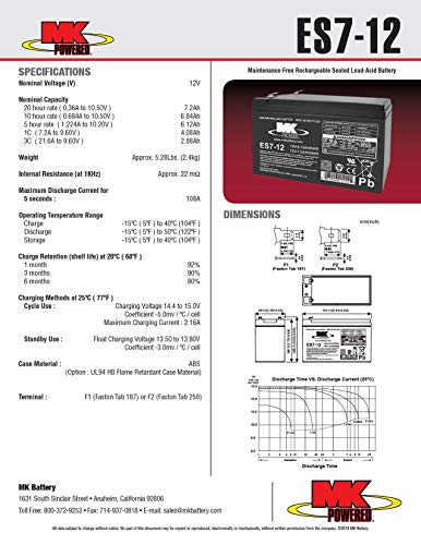 MK Battery ES7-12 Maintenance-Free Rechargeable Sealed Lead-Acid Battery