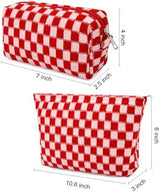 SOIDRAM 2 Pcs Checkered Makeup Bag Large Cosmetic Bag Toiletry Bag Makeup Pouch Travel Bag Organizer Cute Makeup Brushes Aesthetic Accessories Storage Bag for Women Red