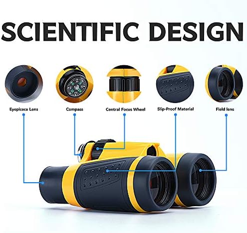 Compact Binoculars for Kids Bird Watching Hiking Camping Fishing Accessories Gear Essentials Best Toy Gifts for Boys Girls Children Toddler Waterproof 5X30 Optical Lens Including Compass