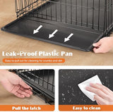 Sweetcrispy Dog Crate with Divider Panel, 42 Inch Double Door Folding Metal Wire Dog Cage with Plastic Leak-Proof Pan Tray, Large XL Pet Kennel for Indoor, Outdoor, Travel