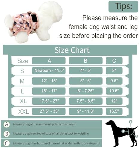 Dog Diapers Female(3 Pack) - No Leak Reusable Diapers for Doggy Female in Period - Highly Absorbent Dog Heat Panties with Adjustable Snaps Cute Dogs S