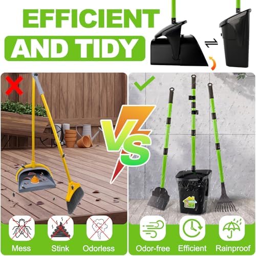 LANNEY Pooper Scooper - 38" Long Adjustable Metal Handle Dog Pooper Scooper Swivel Bin & Rake & Spade with 50 Bags Attachment, Portable Heavy Duty Dog Poop Scooper for Yard Dogs Large Medium Small