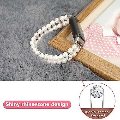 Wongeto Compatible with Fitbit Luxe Bands,Fashion Handmade Elastic Stretch Pearl Bracelet Women Replacement Strap for Fitbit Luxe accssorises