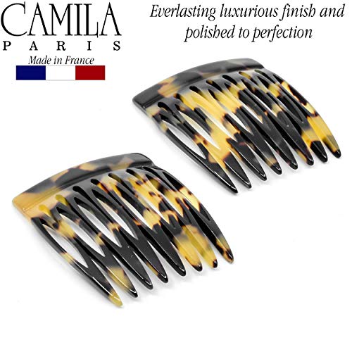 Camila Paris CP2008/2 French Hair Side Comb Handmade Small Tokyo French Twist Hair Combs Decorative, Strong Hold Hair Clips for Women Bun Chignon Up-Do Styling Girls Hair Accessories, Made in France