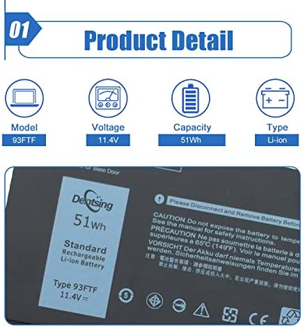 Dentsing 11.4V 51Wh 93FTF Laptop Battery Replacement For Dell Precision 15 3520 Latitude E5480 E5580 E5590 5280 Series Notebook D4CMT