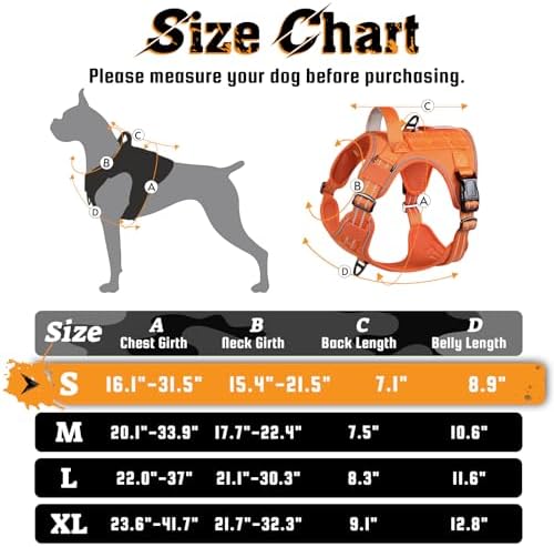 rabbitgoo Dog Harness Small Sized No Pull, Tactical Service Pet Vest with Molle and Control Handle, Adjustable and Reflective Military Harness for Easy Walking and Training, Orange, S