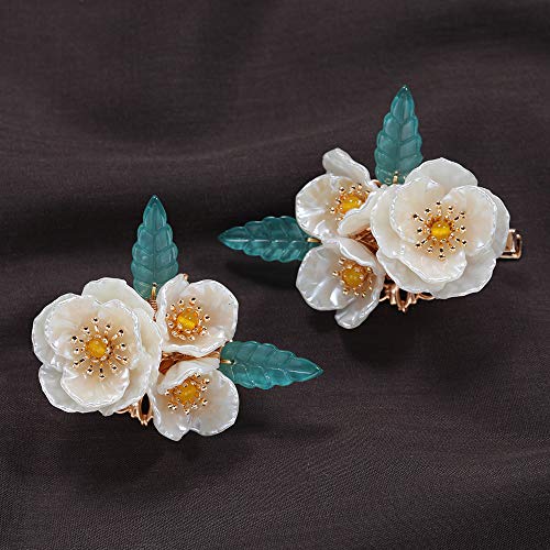 A Pair of Duckbill Clips White Pearl Flowers Hair Accessories Handmade Hair Clips for Women
