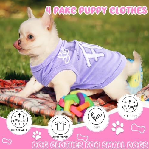 4 Pieces Dog Clothes for Small Dogs Girl Summer Soft Puppy Clothes Cute Chihuahua Teacup Dog Clothes Female Dog Shirts Breathable Pet Clothing Pink Girl Dog Clothes (XX-Small)