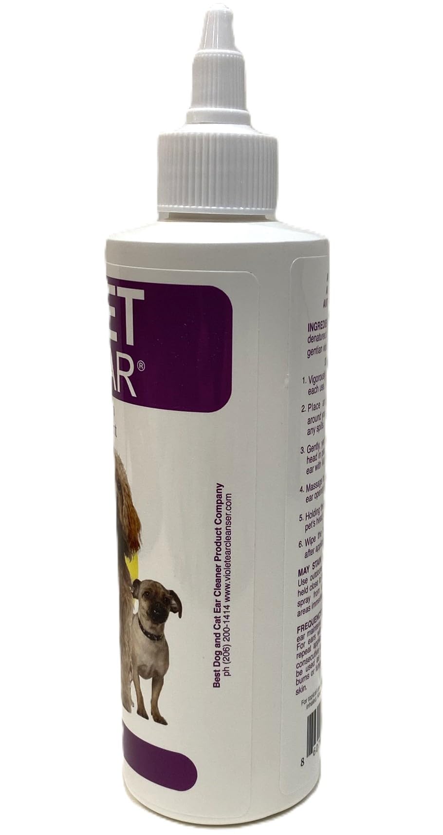 Violet Pet Ear Cleaner, 8 oz Provides Immediate Relief from Itching, Irritation, Inflammation and Odor. Ends Chronic Ear Infection Cycle.