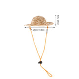 ULTECHNOVO Pet Straw Sun Hat Adjustable Summer Bucket Cap for Dogs and Cats Large Size 8.3 Inch Breathable Garden Beach Outdoor Protection