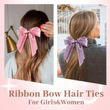 Yougeigy 6PCS Bow Hair Ties, Satin Hair Ribbon, Ribbon Hair Bows for Women Girls, Elastics Hair Scrunchies for Thick Thin Hair, Bows Hair Accessories for Valentine's Day