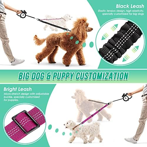 Two Dog Lead, 2 in 1 Upgraded Double Dog Leash Attachment Combine Adjustable Strap and Shock Absorbing Bungee No Tangle Dual Training Splitter for Different Size Dogs