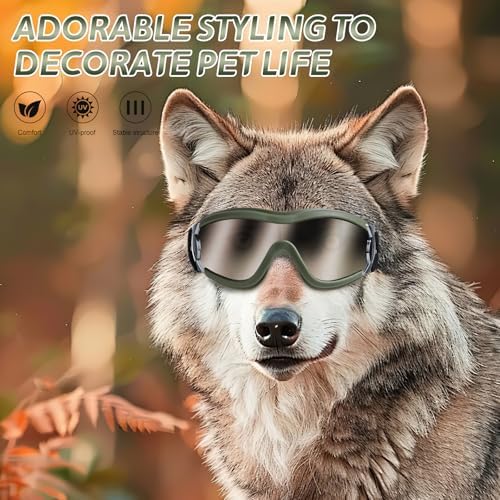 NVTED Dog Sunglasses Dog Goggles, UV Protection Wind Protection Dust Protection Fog Protection Pet Glasses Eye Wear Protection with Adjustable Strap for Medium or Large Dog (Green)