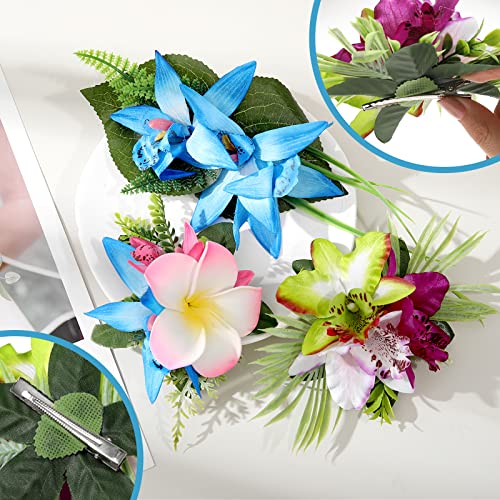 HAIMEIKANG Hair Clip, 3 Pieces Hawaiian Flower Hair Pins - Artificial Tropical Flower Hair Accessories for Women in Blue, Pink, Purple
