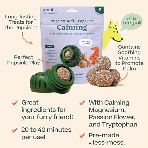 WOOF Pupsicle Refill Pops for Calming - Calming Dog Treats - Long-Lasting Refills for The Pupsicle Toy to Promote Calm - Magnesium for Dogs- Small Pops - 10 Count