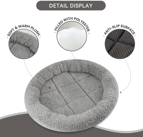 Enjoying Small Cat Bed Mat, 13.78" Round, Self Warming Cat Bed with Pillow Around, Dog Kitty Curling Sleep Cushion, Soft Cat Pad for Carrier/Crate, Rabbit Warm Bed, Antiskid Bottom, Small