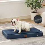 Bedsure Memory Foam Dog Bed for Medium Dogs - Orthopedic Waterproof Pet Mat for Crate with Removable Washable Cover and Nonskid Bottom - Water-Resistant Plush Flannel Fleece Top Pet Bed, Navy