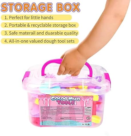 Dough Tool Sets for Kids Toddlers,Cute Dough Accessories with Rolling Pin Dough Mat Storage Box,Party Pack Dough Toys for Kids Age 3-5 4-8,Educational Toys Gift for Birthday Christmas Boys Girls