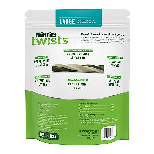 Minties Twists VetIQ Dog Dental Bone Treats, Dental Chews for Medium/Large Dogs (Over 40 Lbs), 40 Count