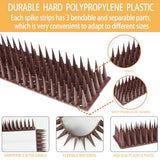 12 Pack of Bird Spikes - Covers 204" Plastic Bird Deterrent Spikes - Bird Deterrent Spikes Keep Pigeons, Squirrels, Raccoons, Cats, Crows Away - Anti-Bird Spike Guards for railings and Roofs (Brown)