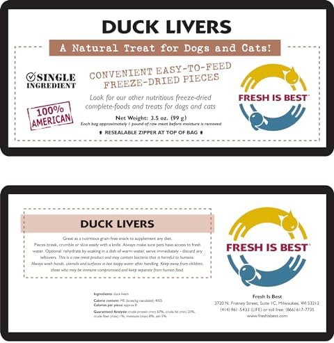 Fresh Is Best - Freeze Dried Healthy Raw Meat Treats for Dogs & Cats - Duck Livers