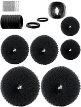 Hair Bun Maker, Hair Doughnut Shaper (6PCS, 3 Sizes: Large 3.5IN, Medium 3IN, Small 2IN, Black) - Hair Styling Accessories Kit Includes Elastic Bands, Bobby Pins, Invisible Hair Nets
