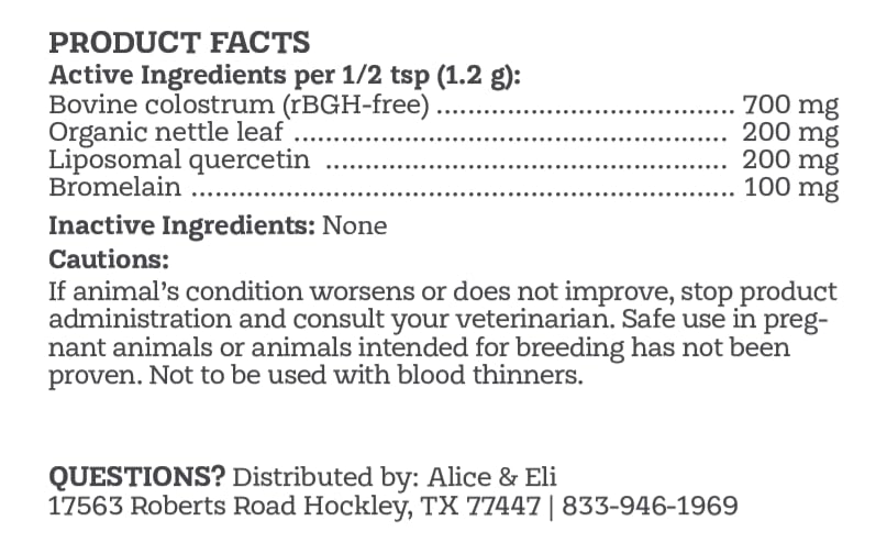 Alice & Eli Happy Skin - Seasonal Allergy Support with Quercetin & Bovine Colostrum - for Dogs with Sensitive Skin or Environmental Allergies