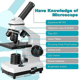 Microscope for Adults Kids Students 100-2000x Magnification Powerful Biological Educational Microscopes with Operation Accessories (10p), Slides Set (15p), Phone Adapter, Wire Shutter & Backpack