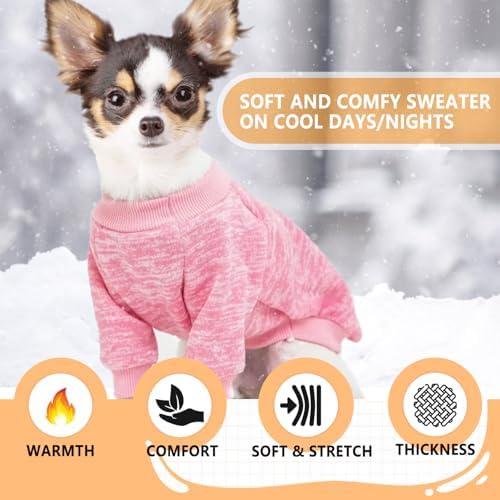 2 Pieces Dog Sweaters for Small Dogs Fall Dog Clothes Female Winter Fleece Puppy Sweaters Warm Thick Outfit Pet Small Dog Sweater for Boy Girl Dogs Yorkie, Chihuahua, Bulldog, Dachshund,Pug, Medium
