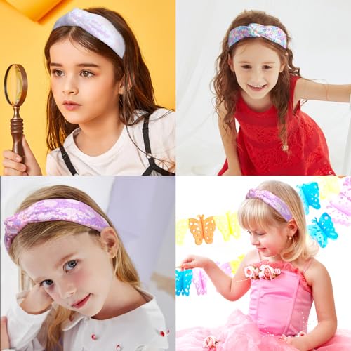 Fishown Sequin Headbands for Girls, 3 Pack Knotted Headband for Girls, Sparkly Girl Hair Bands Glitter Hair Accessories for Girls