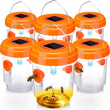 Wasp Trap Solar Powered Bee Trap Reusable Fly Traps Outdoor Hanging Wasp Killer with UV LED Light Flying Insects Bee Killer for Indoor Outdoor Patio Garden Home (Orange, 6 Packs)