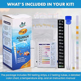 11 in 1 Aquarium Test Strips - Fish Tank Water Testing Kit with Ammonia Test Strips for Fish Tank (150 Strips) & eBook | Includes 50 Ammonia Strips, Thermometer, & Test Kit for Ponds & All Fish Tanks