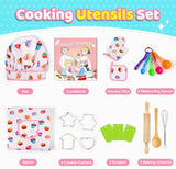 Toyze Birthday Gifts for 3-8 Year Old Girls Cute Stuff Apron for Girls Kids Cooking Sets Toddler Toys Kids Chef Hat and Apron Easter Christmas Stocking Stuffers White-with Cookbook