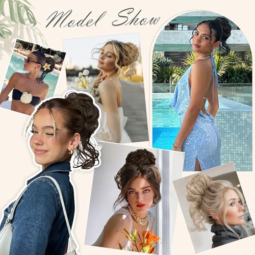 SOFEIYAN Claw Clip Messy Bun Hair Piece Curly Wavy Hair Bun Clip in Claw Chignon Ponytail Extensions Synthetic Tousled Updo with Tendrils Hairpieces Accessories Scrunchies for Women, Dark Blonde Mix
