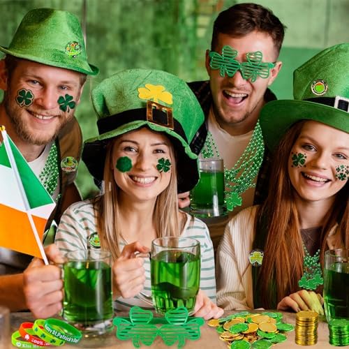 Garma 238 PCS St Patricks Day Decorations Set Glasses Bracelets Coins Necklaces Flags Tattoos Brooches Fake Beards Party Blowers Hand Clappers Saint Patricks Day Party Favors Accessories Supplies