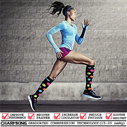 CHARMKING Compression Socks for Women & Men (8 Pairs) 15-20 mmHg Graduated Copper Support Socks are Best for Pregnant, Nurses - Boost Performance, Circulation, Knee High & Wide Calf (L/XL, Multi 22)