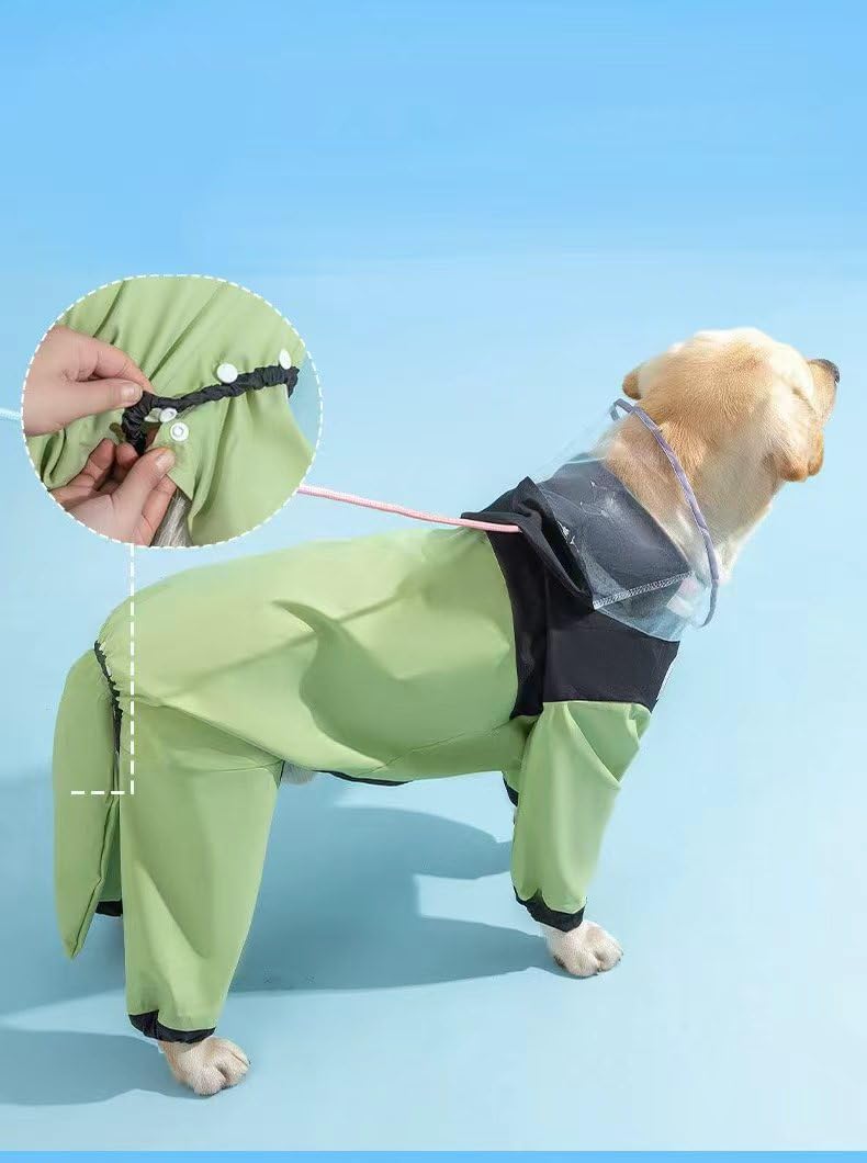 Waterproof Dog Raincoat with Clear Hood & Leash Hole Adjustable Dog Rain Jacket with Full-Leg Coverage for Dry Paws – Lightweight & Breathable for Small/Medium Dogs(Blue, X-Large)