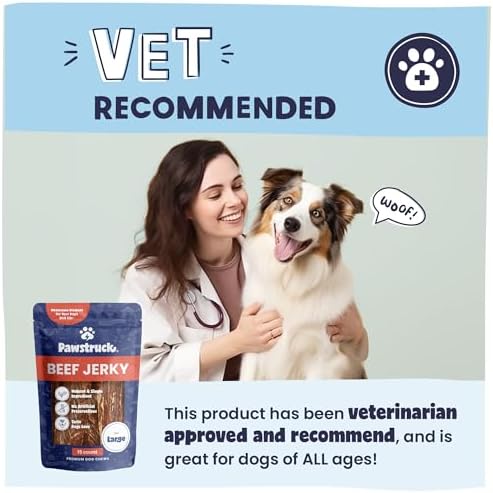 Pawstruck Premium Beef Jerky Dog Treat Chews, Large 10" Strips – Supports Hip & Joint Health, Rich in Glucosamine & Chondroitin, No Added Preservatives – 15 Count