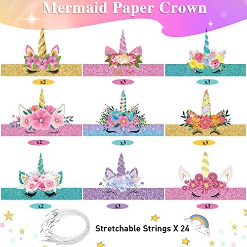 24 Pcs Unicorn Birthday Party Hats Unicorn Paper Party Crown Headbands for Girls Kids, Princess Dress up Unicorn Theme Decorations Favor Supplies Unicorn Party Headbands