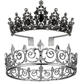 AOPRIE King & Queen Artemis Tiara and Crown for Women Men Crystal Hair Accessories for Wedding Prom Bridal Birthday Party Halloween Costume Christmas Gifts Black Princess Tiara for Girls Boys