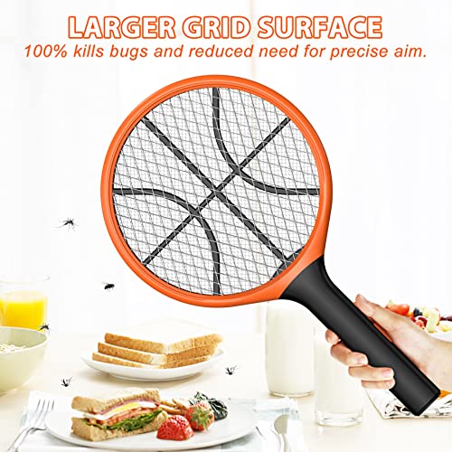 LUOJIBIE Electric Fly Swatter, Bug Zapper Racket Rechargeable Mosquito Zapper Handheld Fly Zapper with Hanging Ring for Home Indoor Outdoor, Large Size-2 Pack