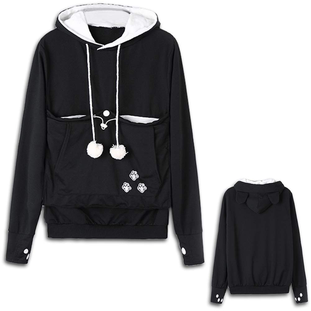 Womens Pet Carrier Sweater Dog Cat Pouch Hoodies Plus Size Tops Black XL
