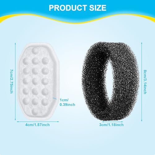 16 Pack Cat Water Fountain Filters Replacement & Pre-Filter Sponges for 108oz/3.2 Stainless Steel Pet Water Fountain with Water Level Window
